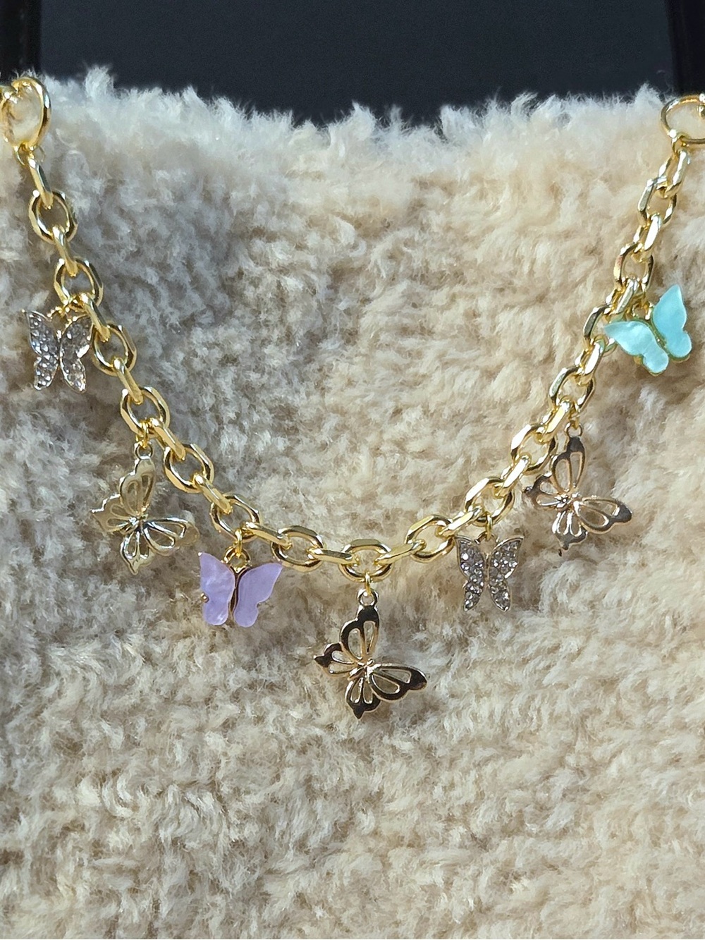 butterfly pendant bag charm | bag chain | rhinestones | purple | green